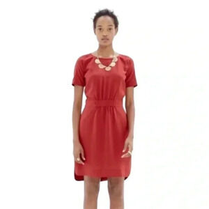 MADEWELL Red Silk Dress size 2 short sleeve pockets lined minimalist classic